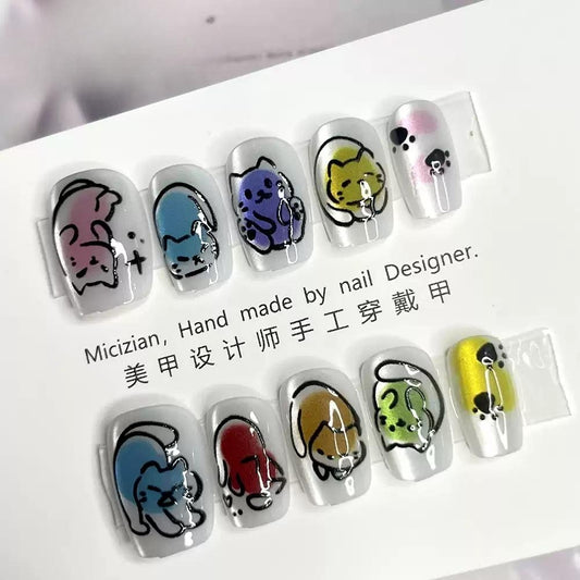 Dreamy Cats Press-On Nails  Fun & Colorful Kitty Art