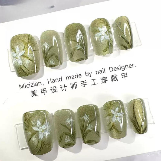 Whispering Willow Press On Nails  Nature-Inspired Elegance