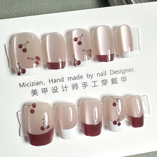 Cherry Wine Press On Nails  Elegant & Playful Vibe