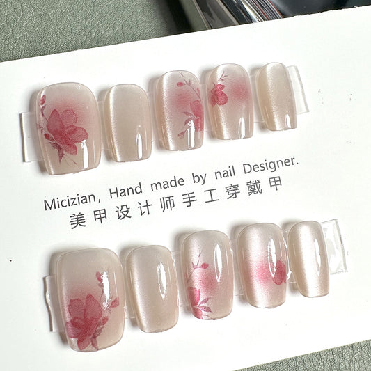 Blush Bloom Press On Nails  Soft & Elegant Floral Design